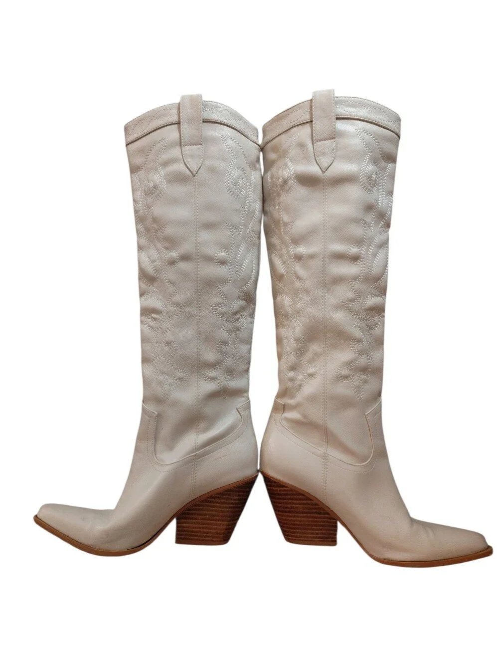 Bellini Cream Knee High Western Block Heel Boots Size 7 Cowgirl Boots